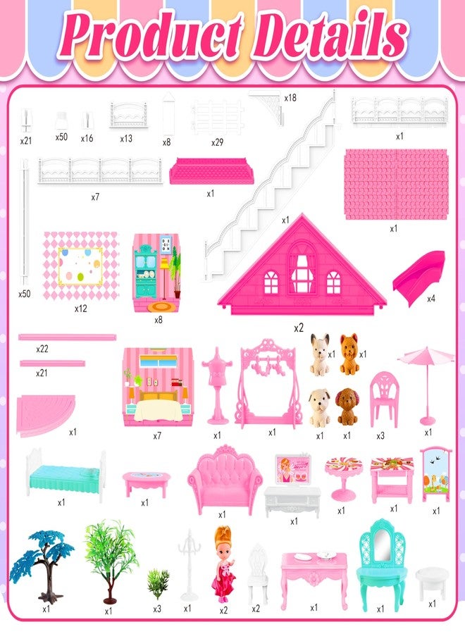 Seifar Doll House for Girls,8 Rooms Dollhouse with Dolls Figure, Puppies,Furnitures, Accessories, Toddler Playhouse Gift for for 3 4 5 6 7 8 9 10 Year Old Girls - Image 2